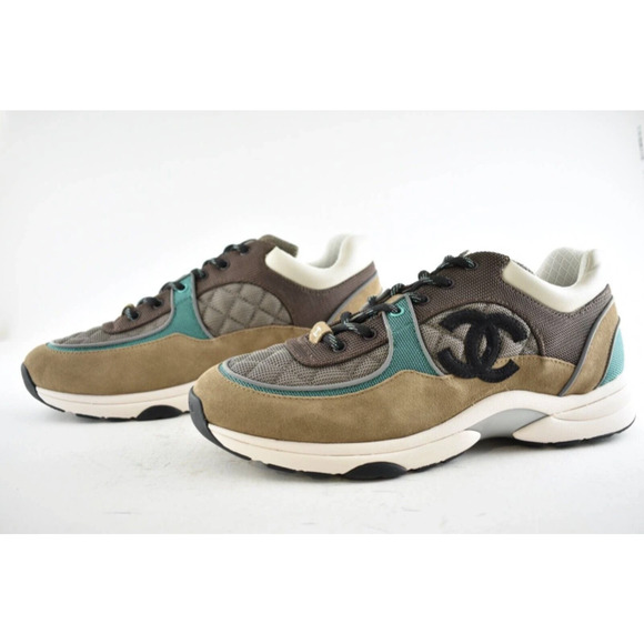 Chanel 21B Mens Brown Black Green White CC Logo Low Top Trainer Sneaker 46 13 - Picture 9 of 11